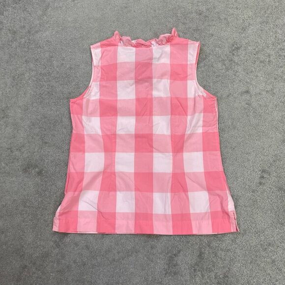 Talbots Womens Check Print Ruffled V-neck Sleeveless Top Pink White Small 4-6 - Picture 5 of 7
